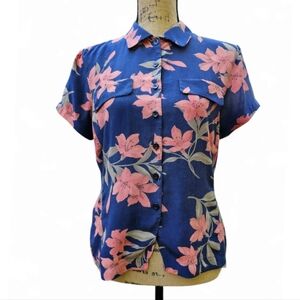 Jones New York Blue and Pink Cuffed Sleeve Button Down Shirt, Size 10,